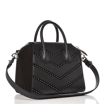 Givenchy Calfskin Suede Small Studded Chevron Antigona Black 3 of 9