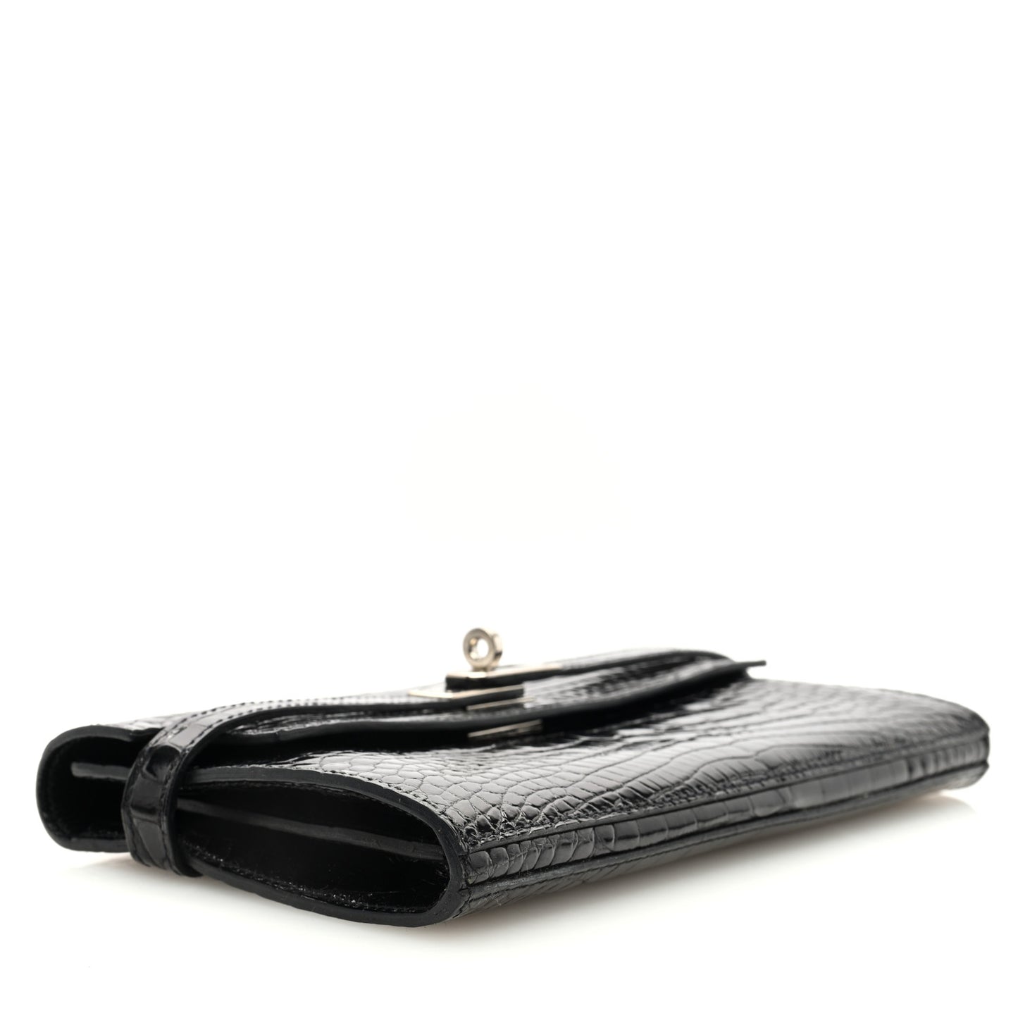 Shiny Alligator Kelly Longue Wallet Black