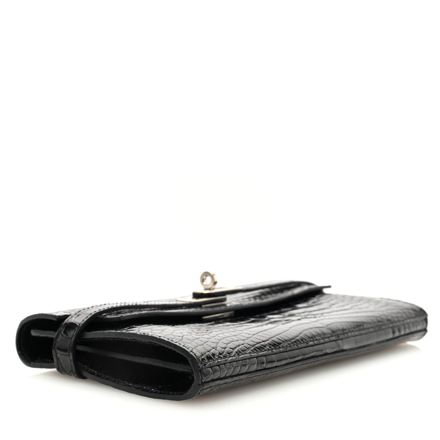 Hermes Shiny Alligator Kelly Longue Wallet Black 4 of 7