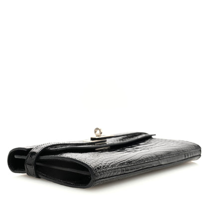 Hermes Shiny Alligator Kelly Longue Wallet Black 4 of 7