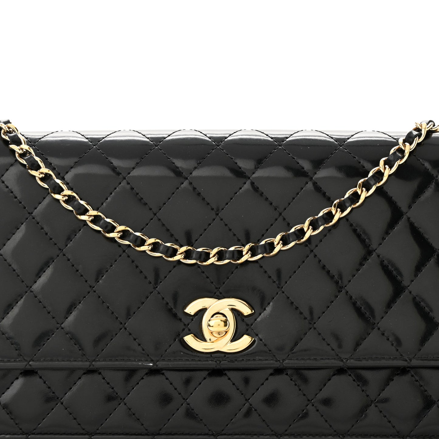 Patent Quilted Medium Single Flap Black