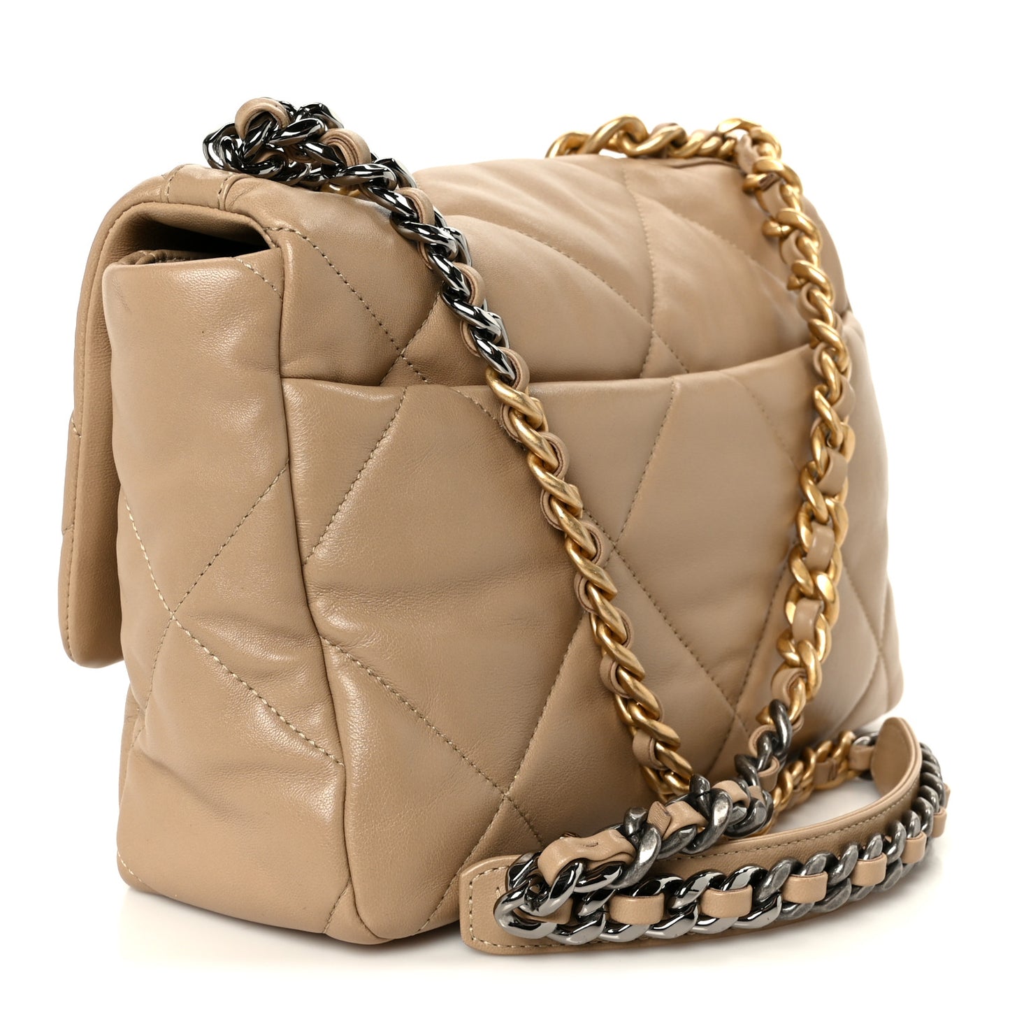 Lambskin Quilted Large Chanel 19 Flap Beige
