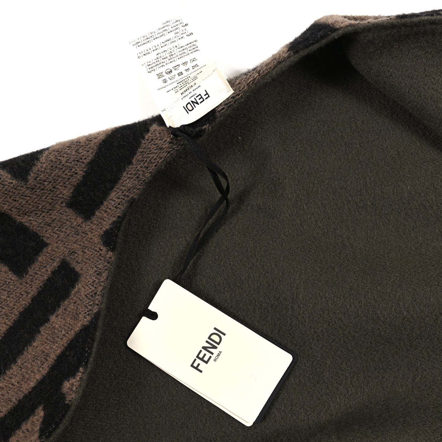 Wool Cashmere FF Print Poncho Tobacco Verde