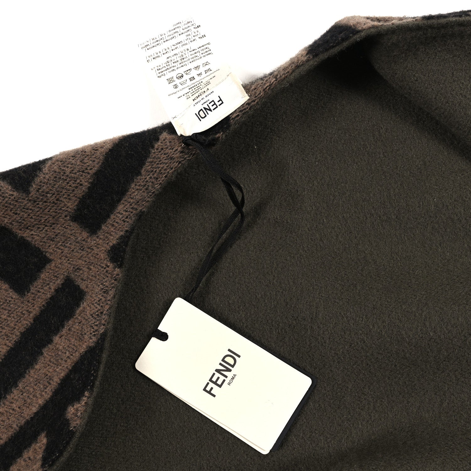 Fendi Wool Cashmere FF Print Poncho Tobacco Verde 3 of 3