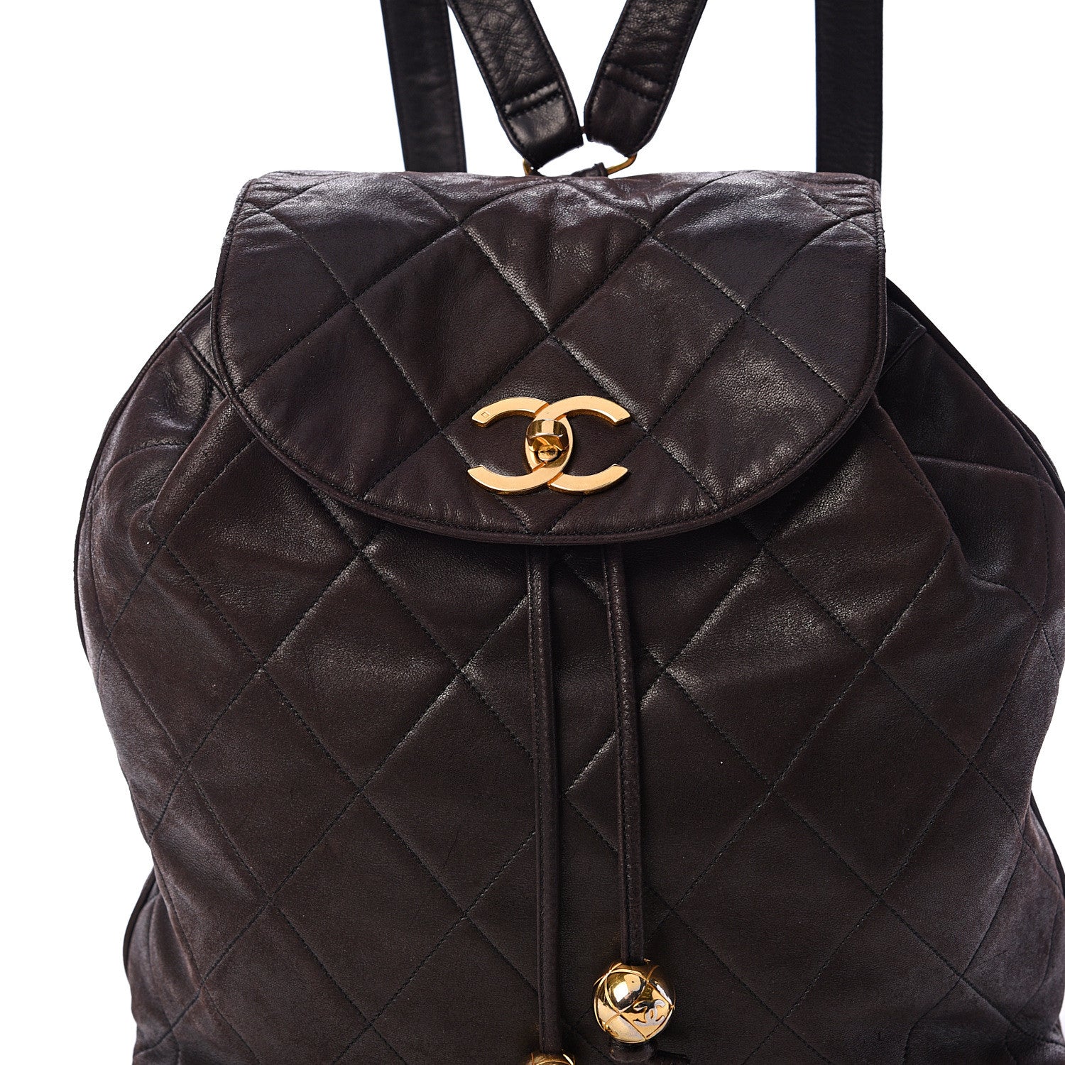 Chanel Lambskin Quilted Tassel Drawstring Backpack Dark Bown 7 of 17