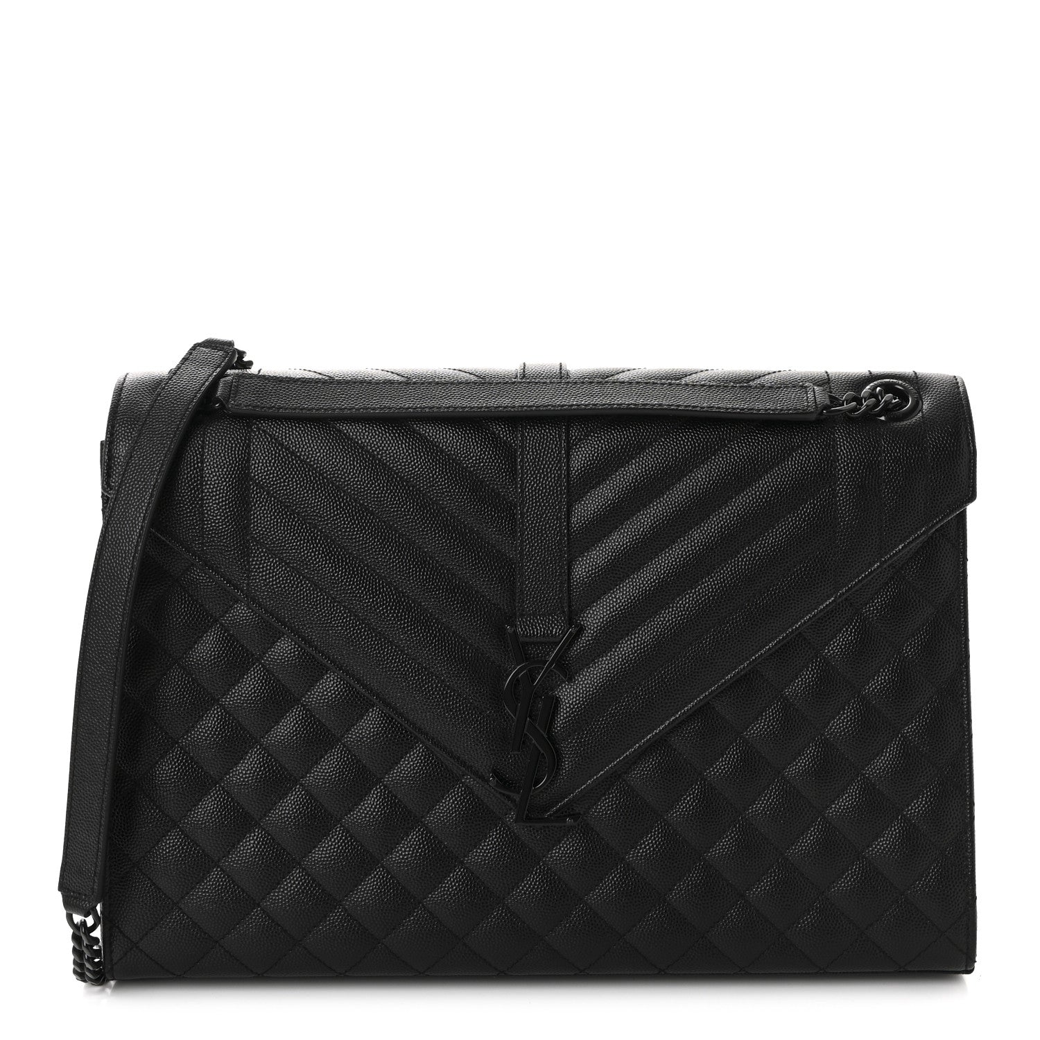 Saint Laurent Grain De Poudre Textured Mixed Matelasse Large Triquilt Monogram Monochrome Satchel Black 1 of 10