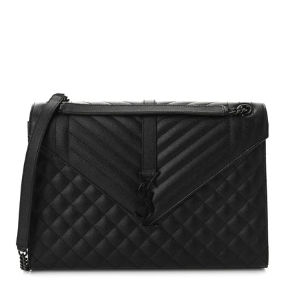 Saint Laurent Grain De Poudre Textured Mixed Matelasse Large Triquilt Monogram Monochrome Satchel Black 1 of 10