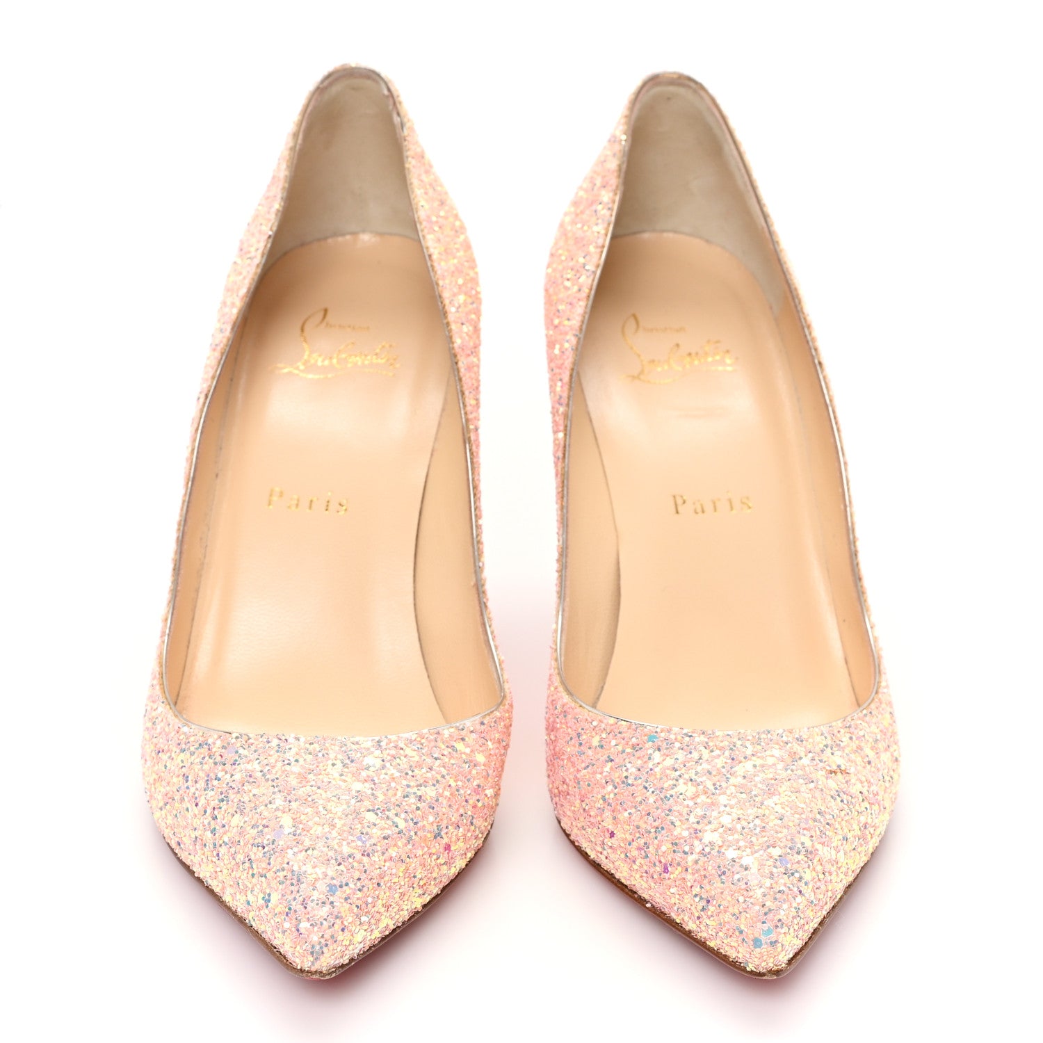 Christian Louboutin Patent Glitter Iriza 100 Pumps 37.5 Peach 3 of 9