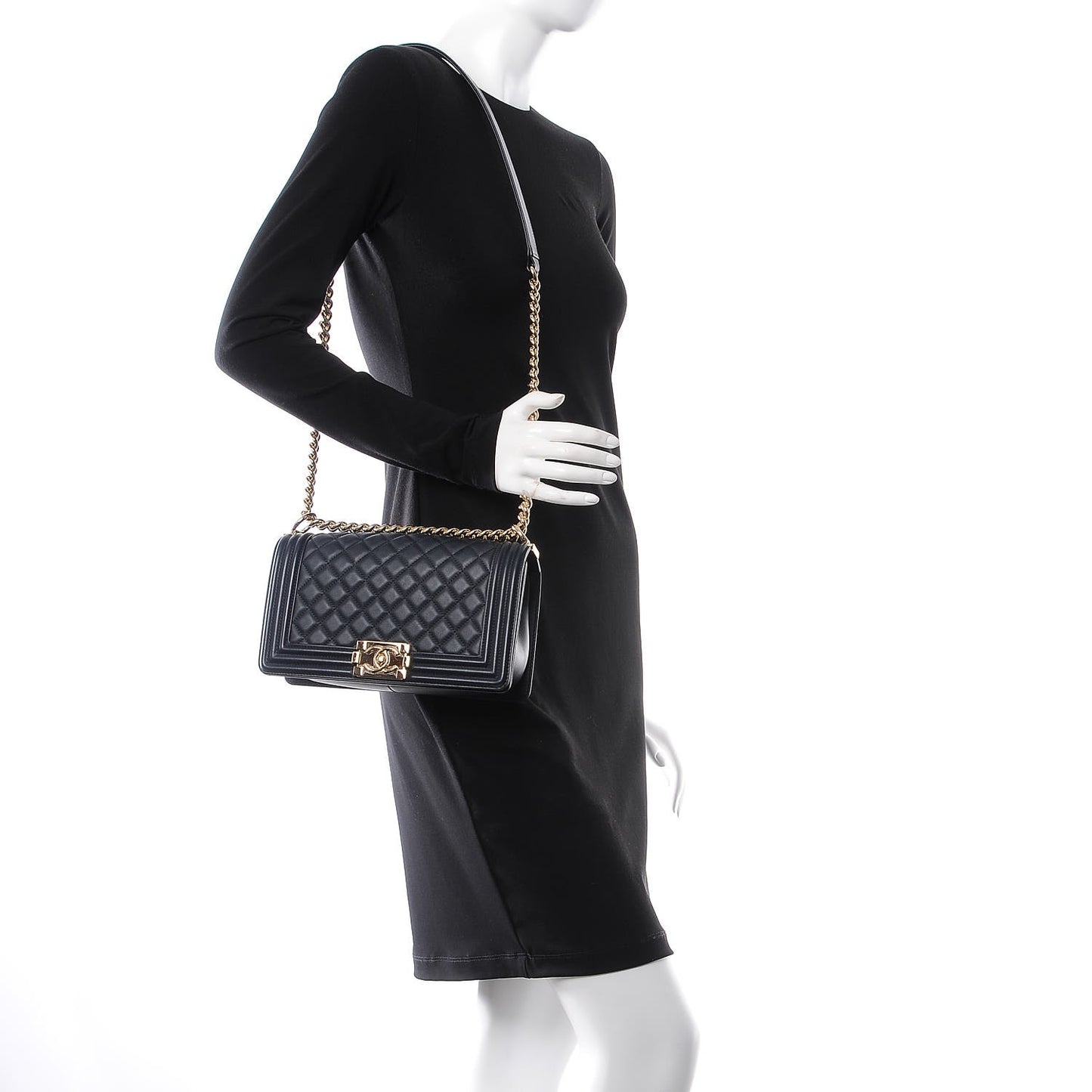 Calfskin Quilted Medium Boy Flap Navy