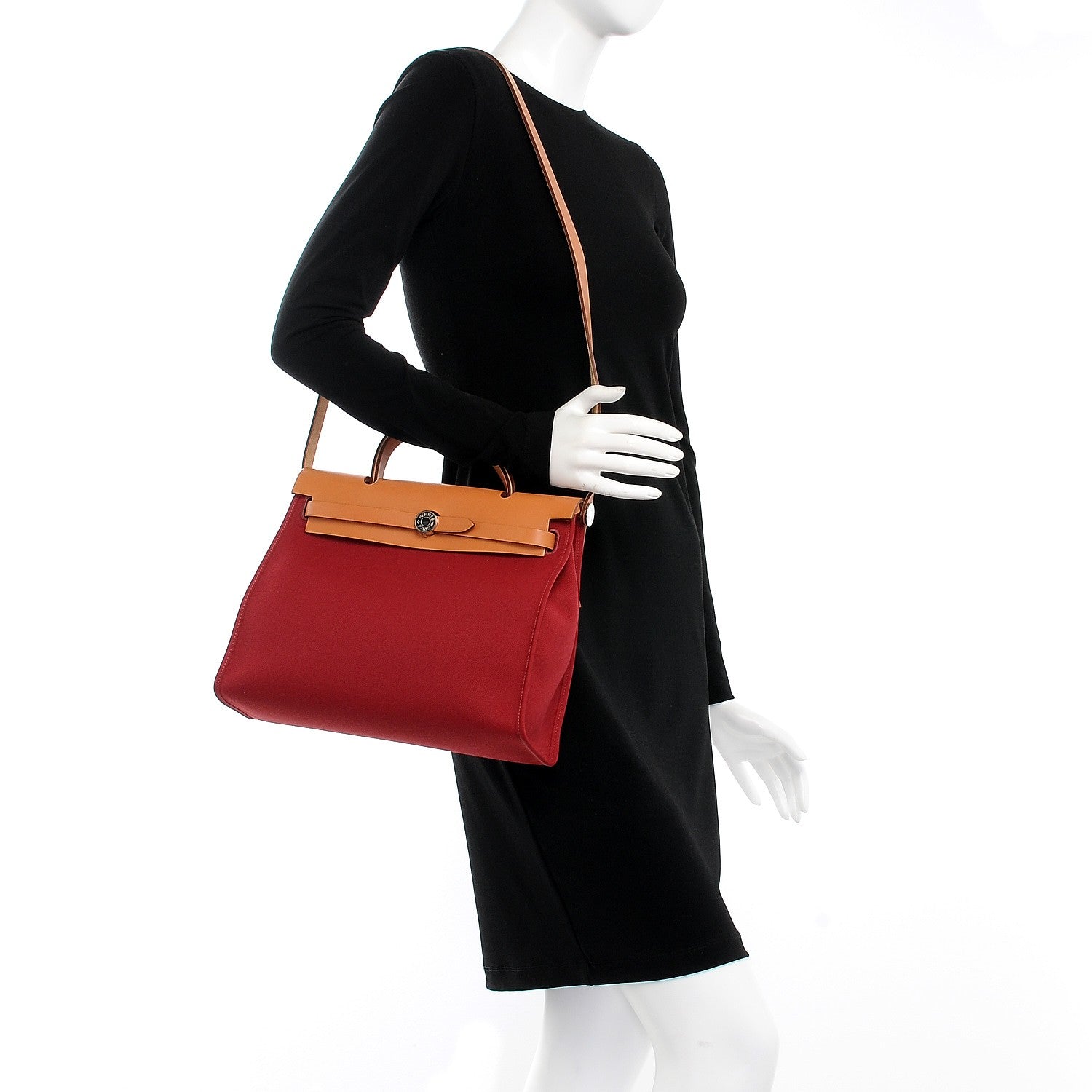 Hermes Vache Hunter Toile Herbag Zip 31 PM Rouge Grenat Natural 2 of 9