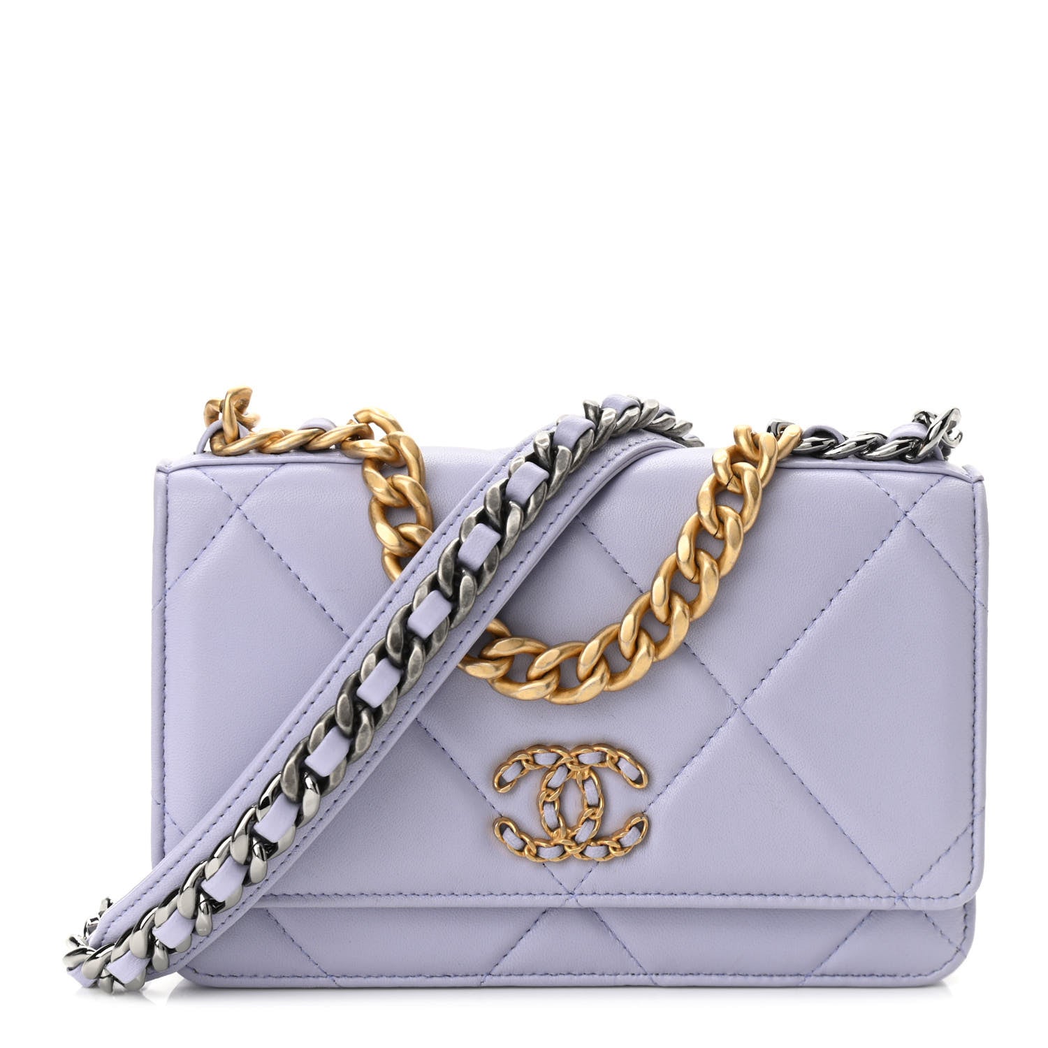 Chanel Lambskin Quilted Chanel 19 Wallet On Chain WOC Light Purple 1 of 11