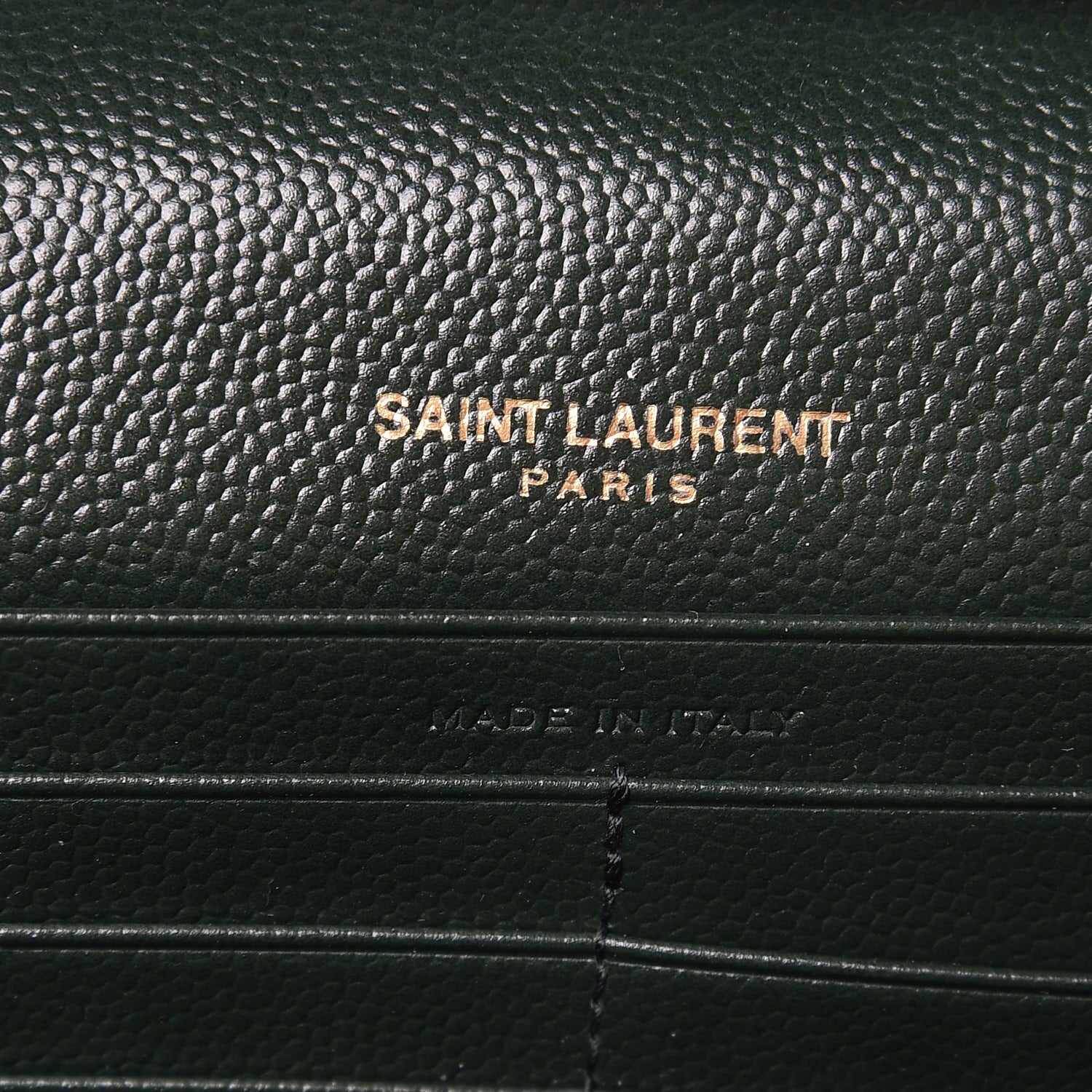 Saint Laurent Grain De Poudre Matelasse Chevron Monogram Chain Wallet Dark Green 6 of 7