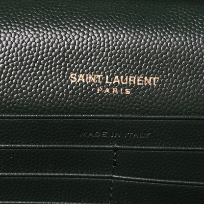 Saint Laurent Grain De Poudre Matelasse Chevron Monogram Chain Wallet Dark Green 6 of 7