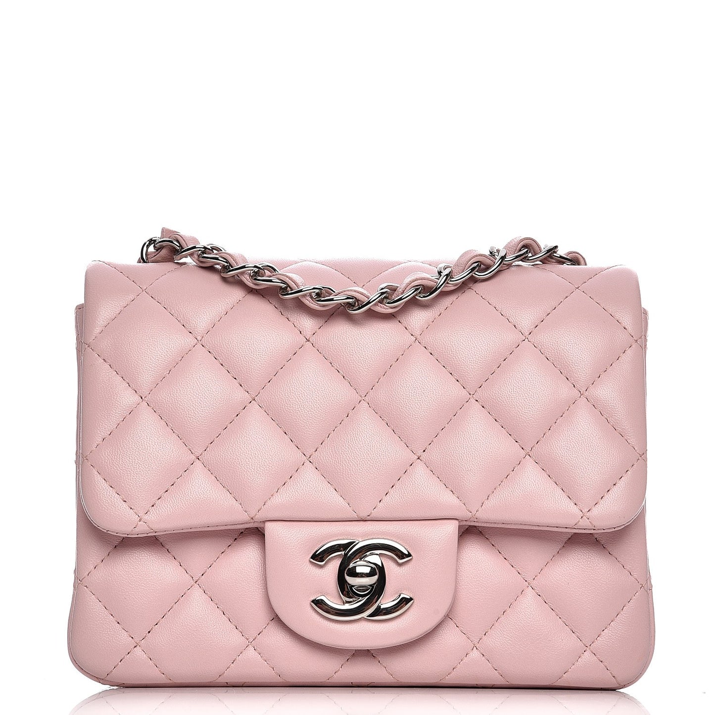 Lambskin Quilted Mini Square Flap Light Pink