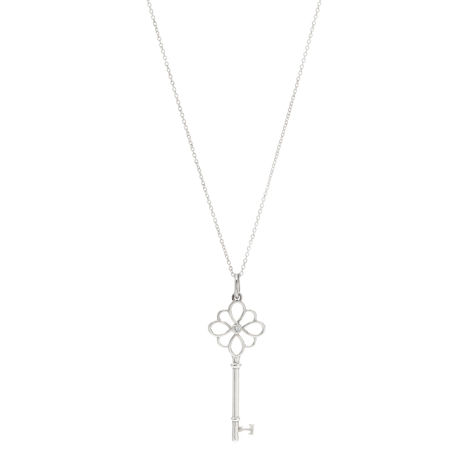 Tiffany Sterling Silver Diamond Knot Key Pendant Necklace 1 of 4
