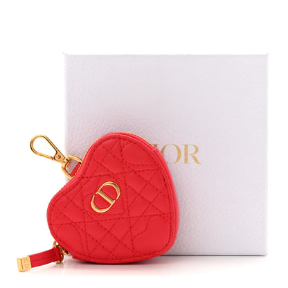 Christian Dior Lambskin Cannage Dioramour Caro Heart Coin Purse Bag Charm Red 8 of 8