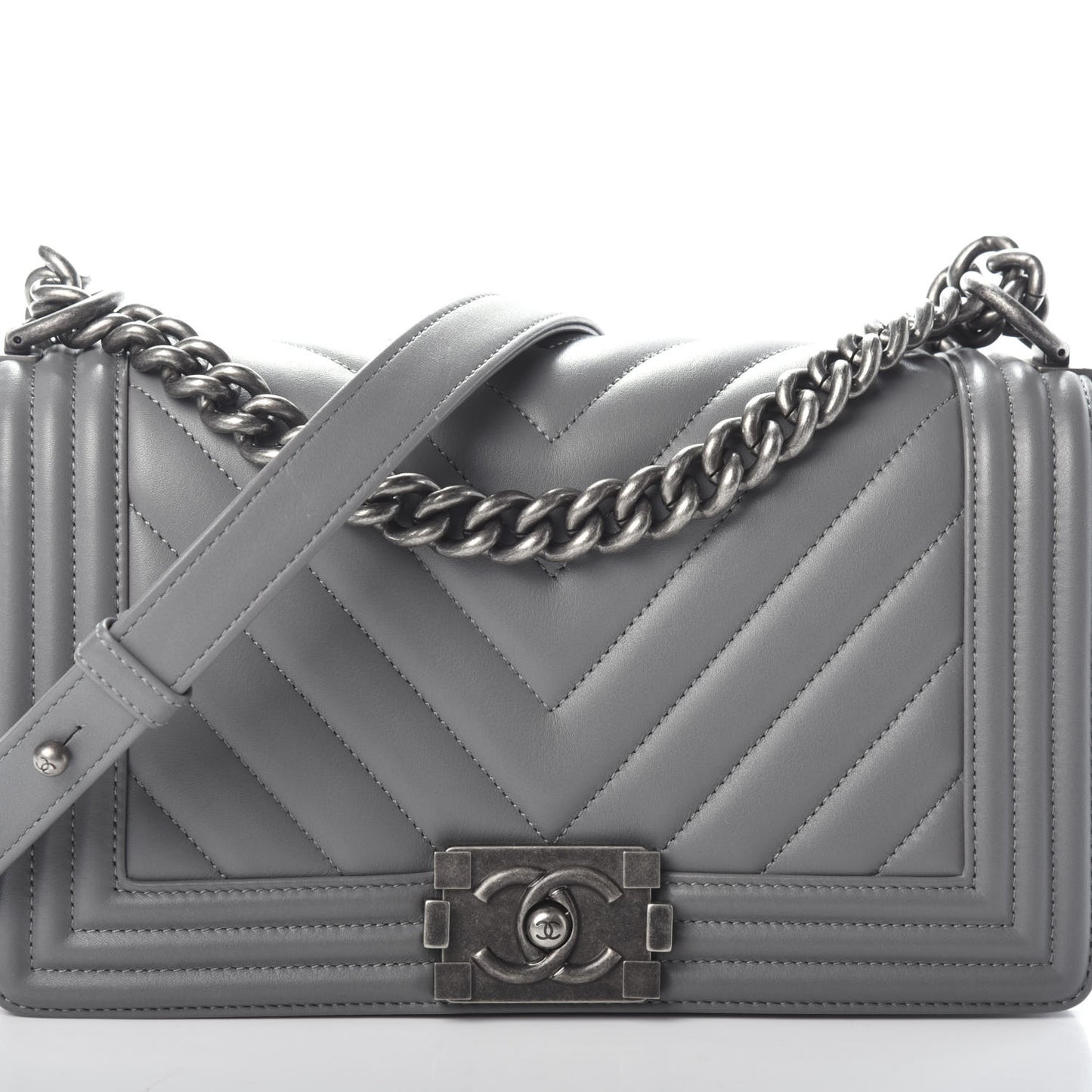 Calfskin Chevron Quilted Medium Boy Flap Grey