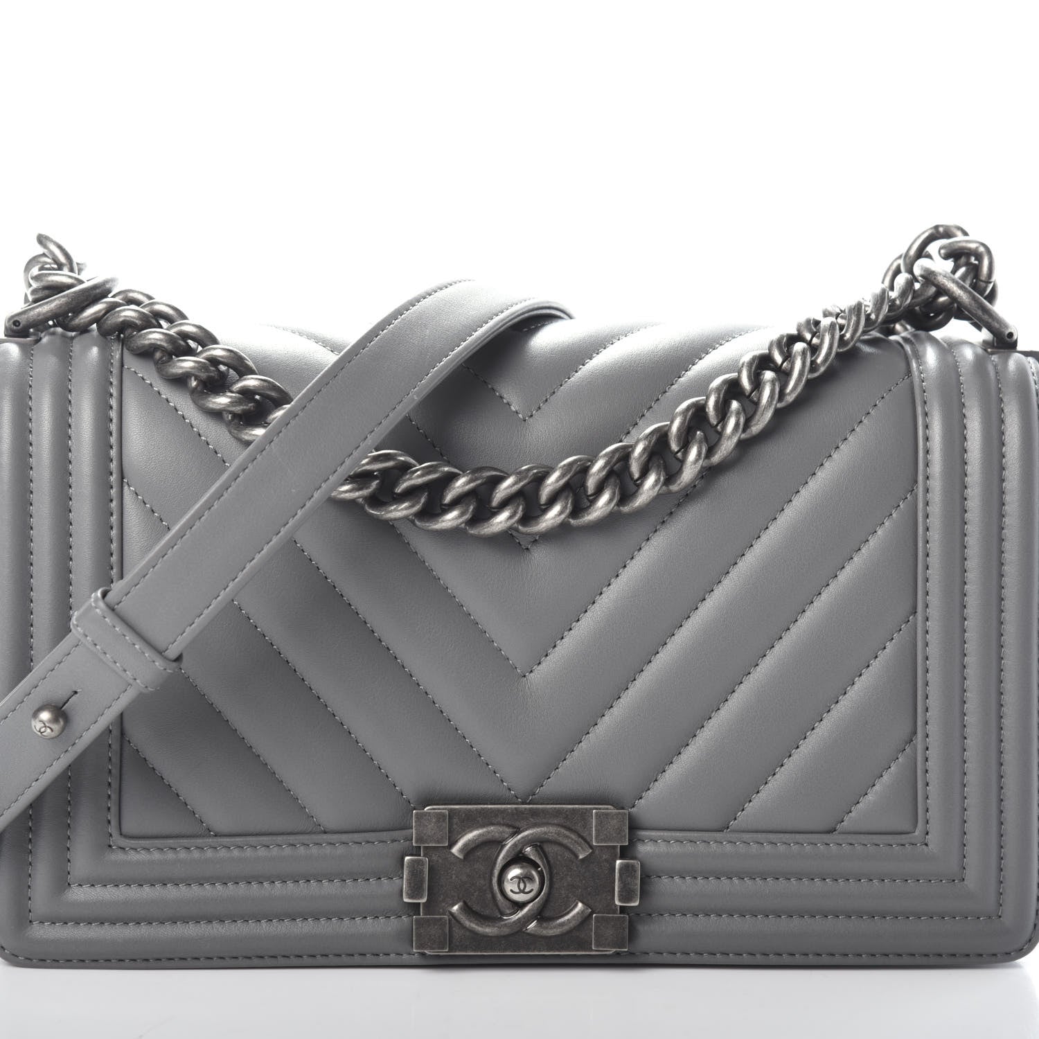 Chanel Calfskin Chevron Quilted Medium Boy Flap Grey 7 of 10