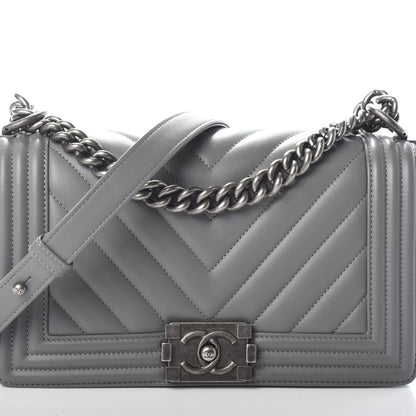 Chanel Calfskin Chevron Quilted Medium Boy Flap Grey 7 of 10