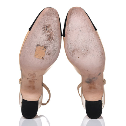 Chanel Goatskin Grosgrain Cap Toe CC Slingback Pumps 36.5 Beige Black 5 of 14