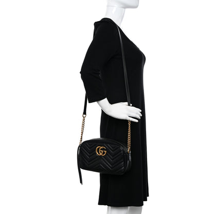 Gucci Calfskin Matelasse Small GG Marmont Chain Shoulder Bag Black 2 of 12