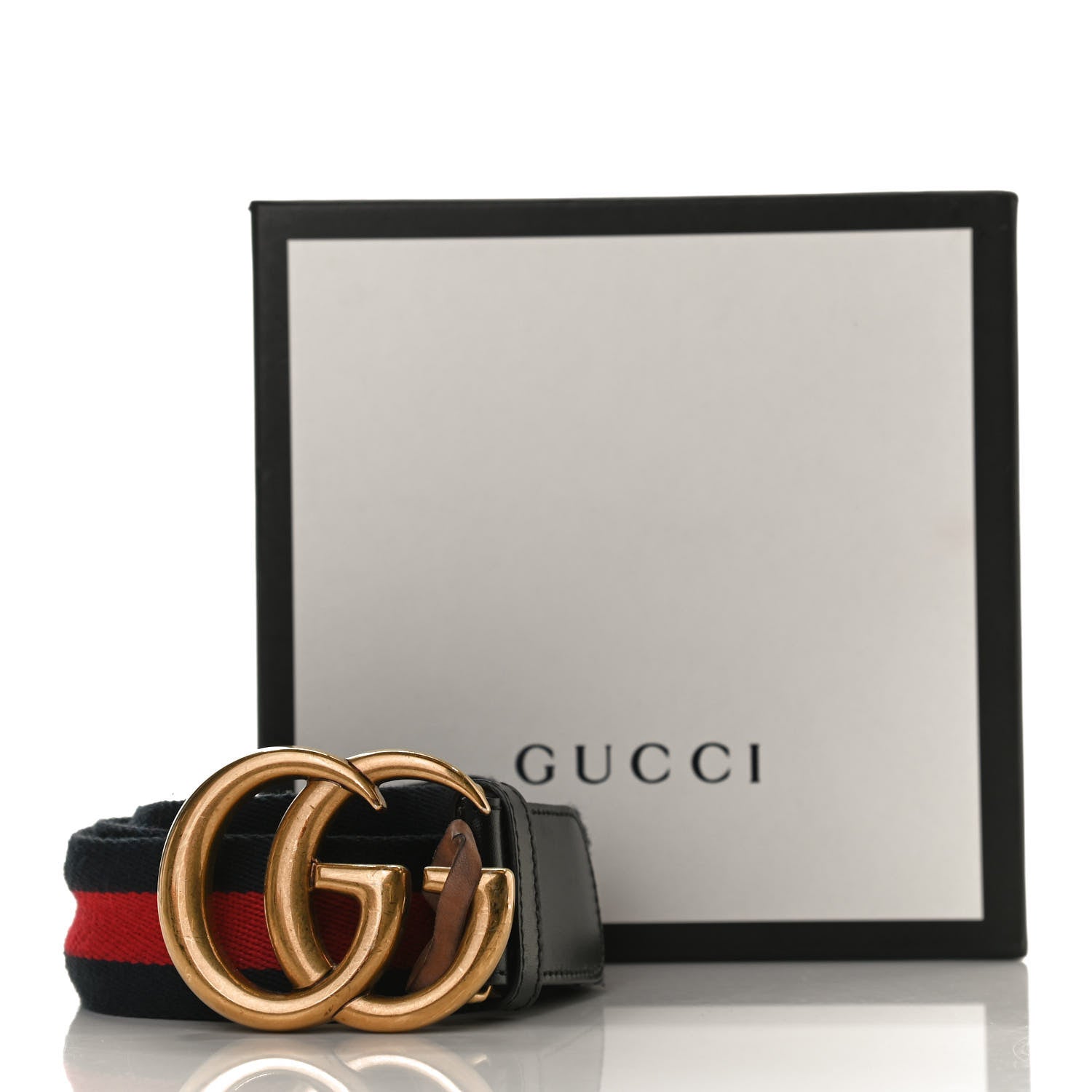 Gucci Nylon Calfskin Double G Web 40mm Belt 90 36 Blue Red Black 8 of 8