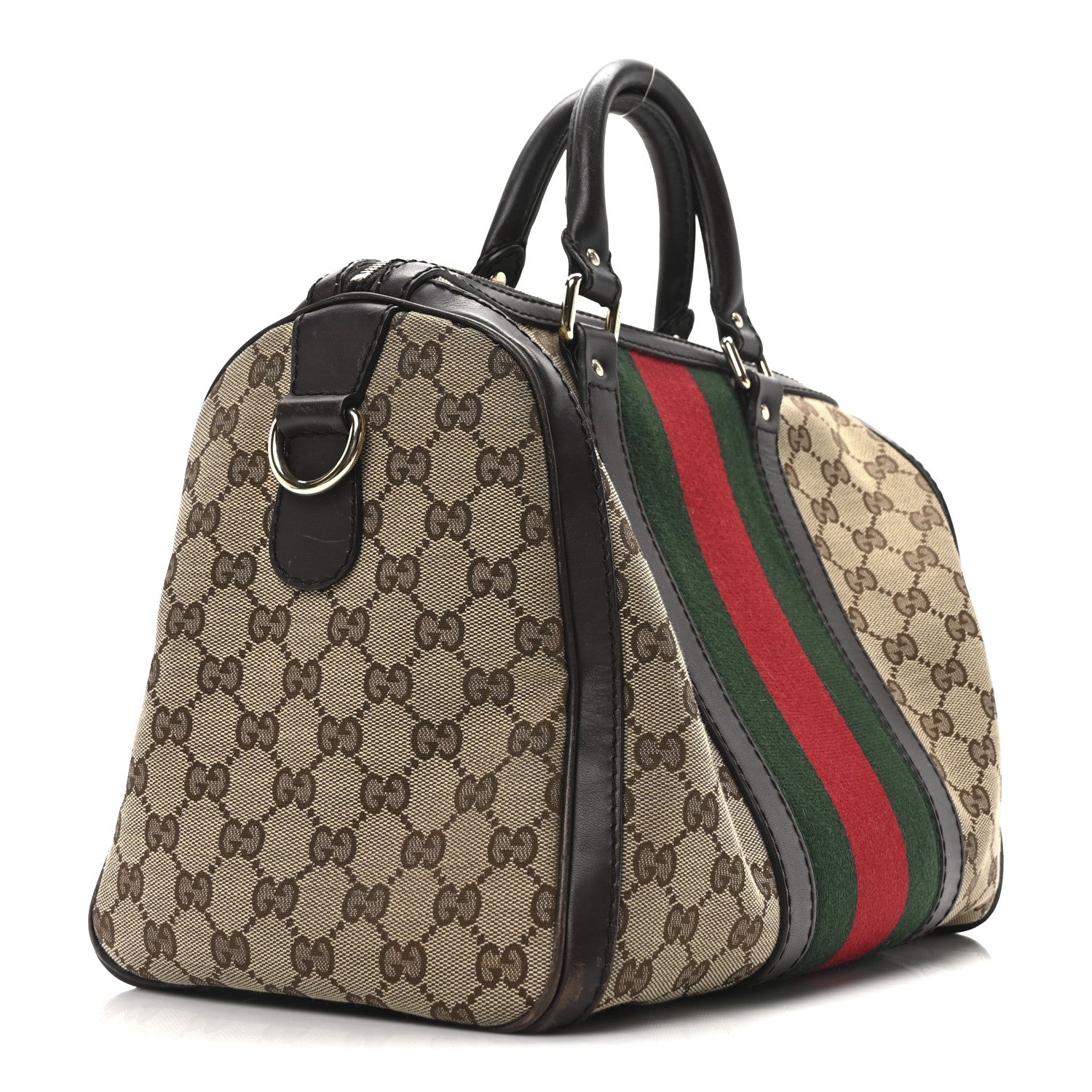 Gucci Monogram Selleria Calfskin Vintage Web Medium Boston Beige Ebony Cocoa 3 of 10