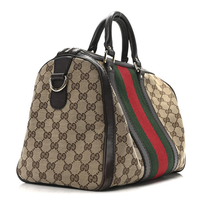 Gucci Monogram Selleria Calfskin Vintage Web Medium Boston Beige Ebony Cocoa 3 of 10