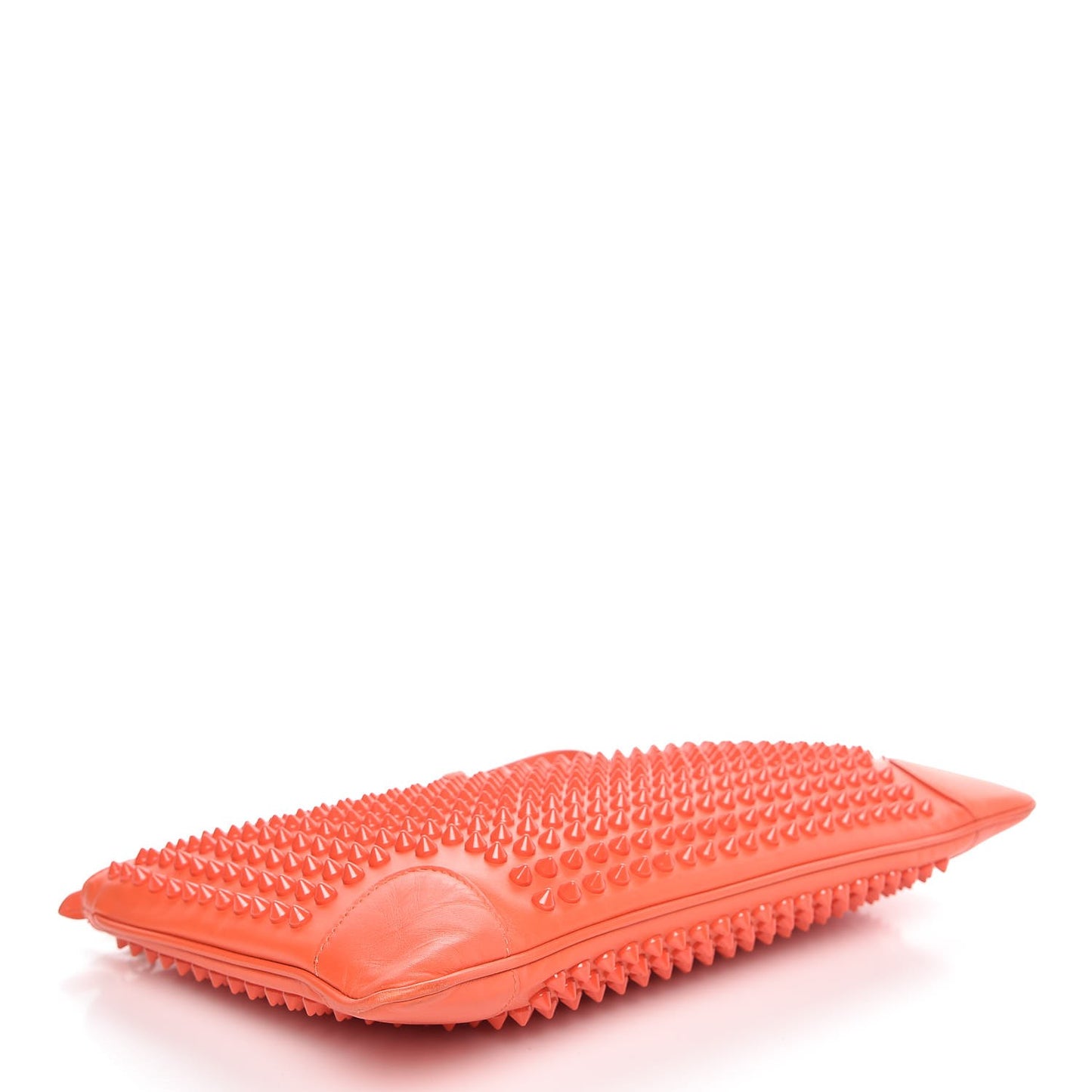 Calfskin Studded Loubiposh Chain Clutch Papaya