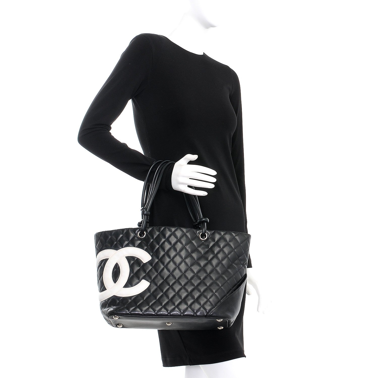 Chanel Calfskin Quilted Large Cambon Tote Black White 2 of 8
