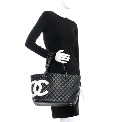Chanel Calfskin Quilted Large Cambon Tote Black White 2 of 8