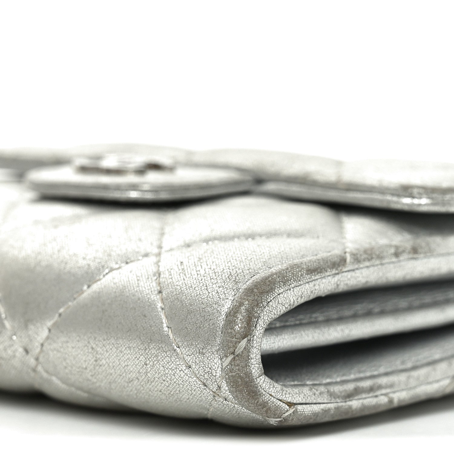 Chanel Metallic Lambskin Quilted Flap Card Holder Wallet Silver 10 of 11