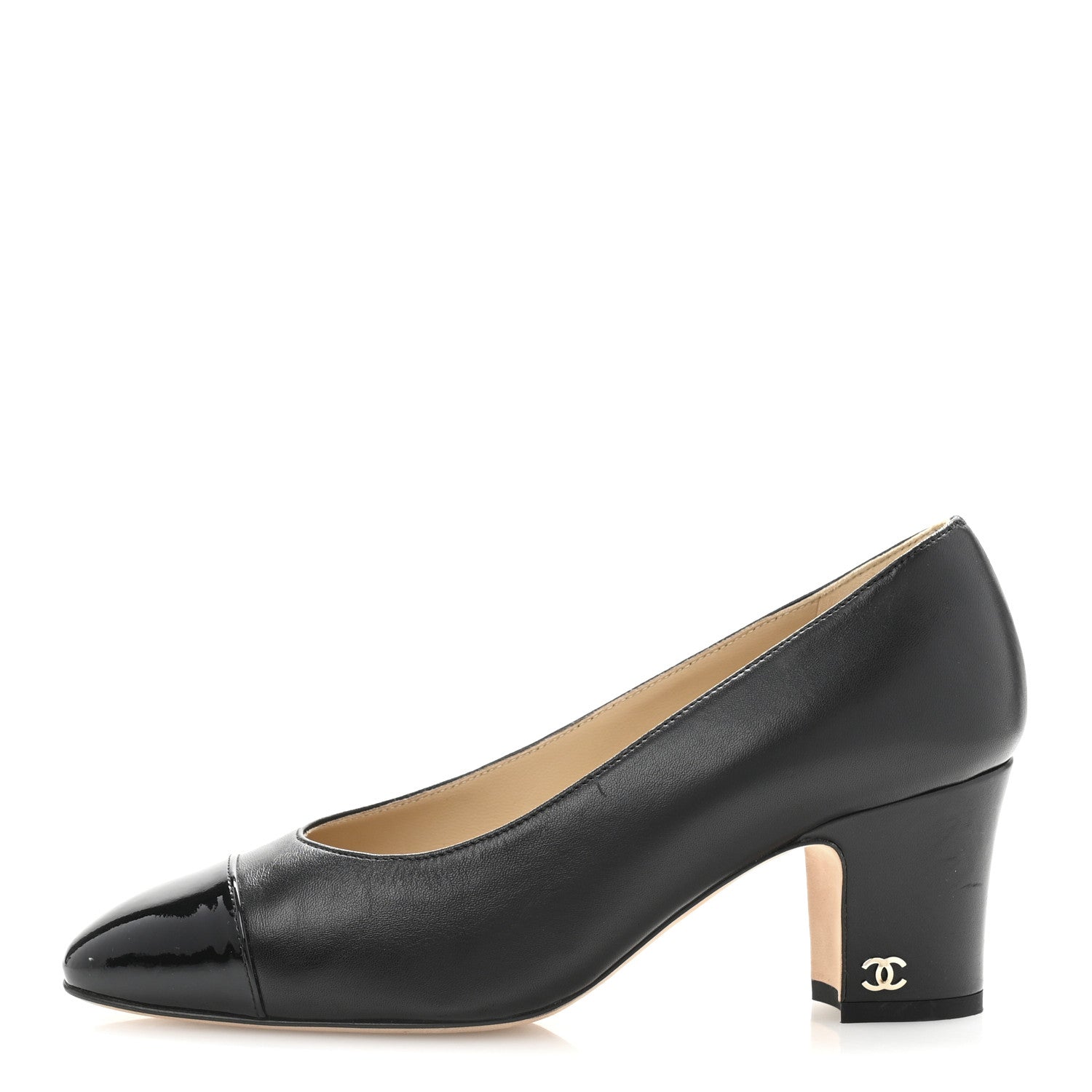 Chanel Lambskin Patent Cap Toe CC Pumps 36 Black 1 of 12