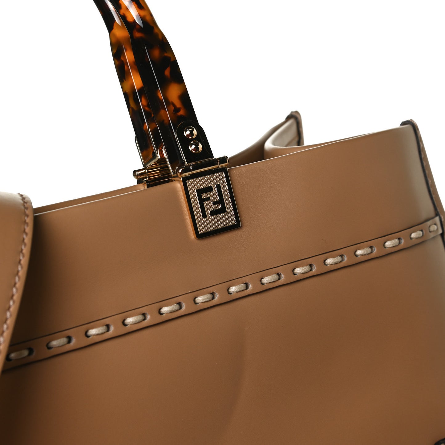 Vitello King Plexiglass Elaphe Python Print Logo Medium Fendi Sunshine Shopper Tote Miele Scuro Makeup