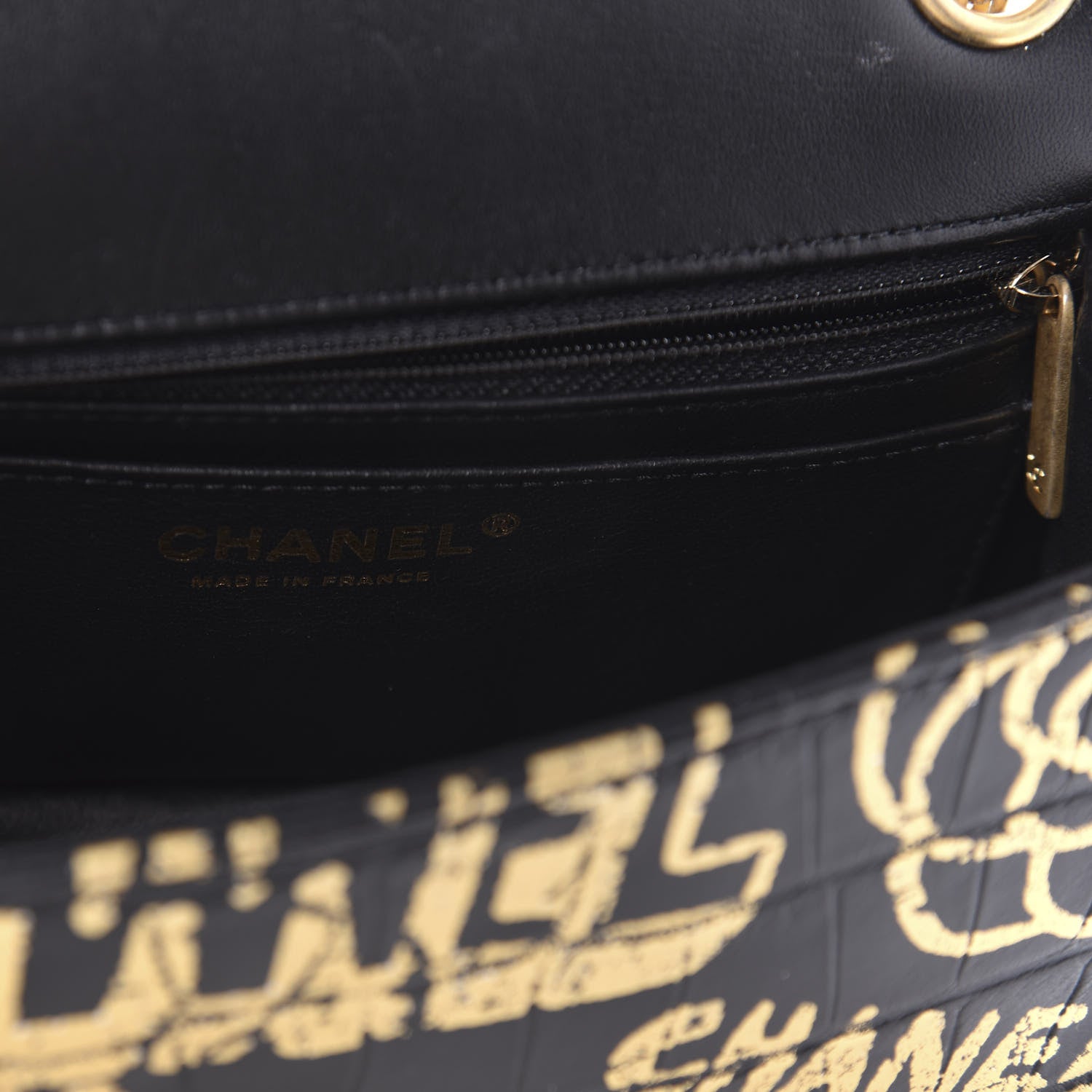 Chanel Calfskin Crocodile Embossed Graffiti 2.55 Mini Cocodile Reissue Flap Black Gold 8 of 10