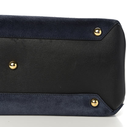 Burberry Suede House Check Medium Banner Tote Ink Blue 9 of 10