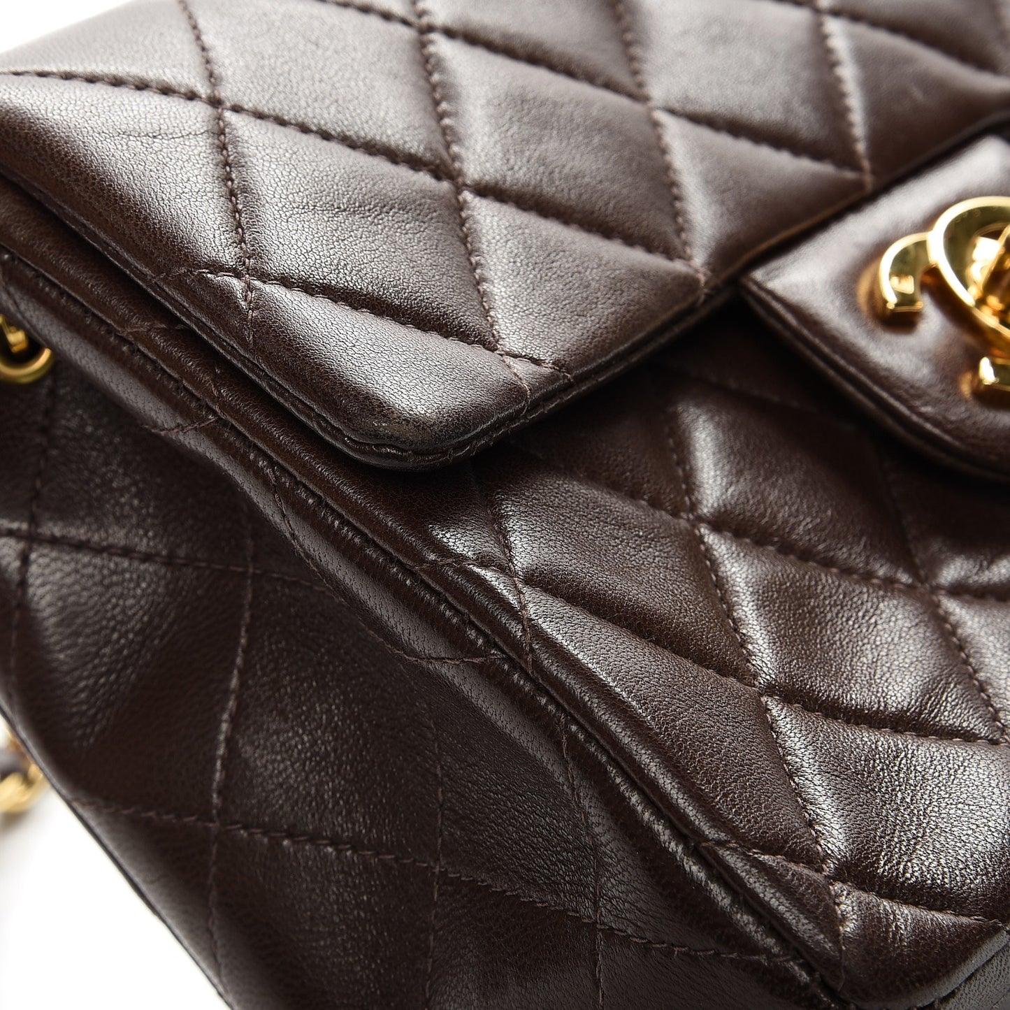 Lambskin Quilted Mini Square Flap Brown