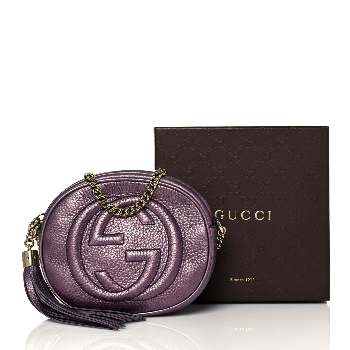 Metallic Pebbled Calfskin Mini Soho Chain Bag Purple