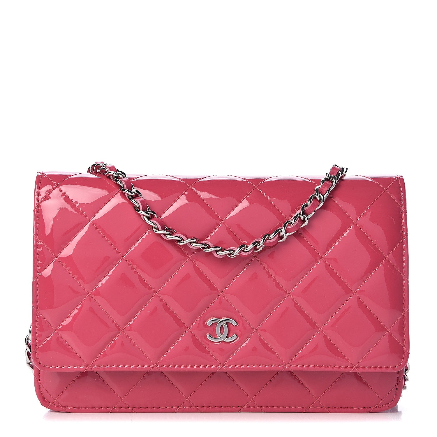 Chanel Patent Quilted Wallet On Chain WOC Pink 1 of 11