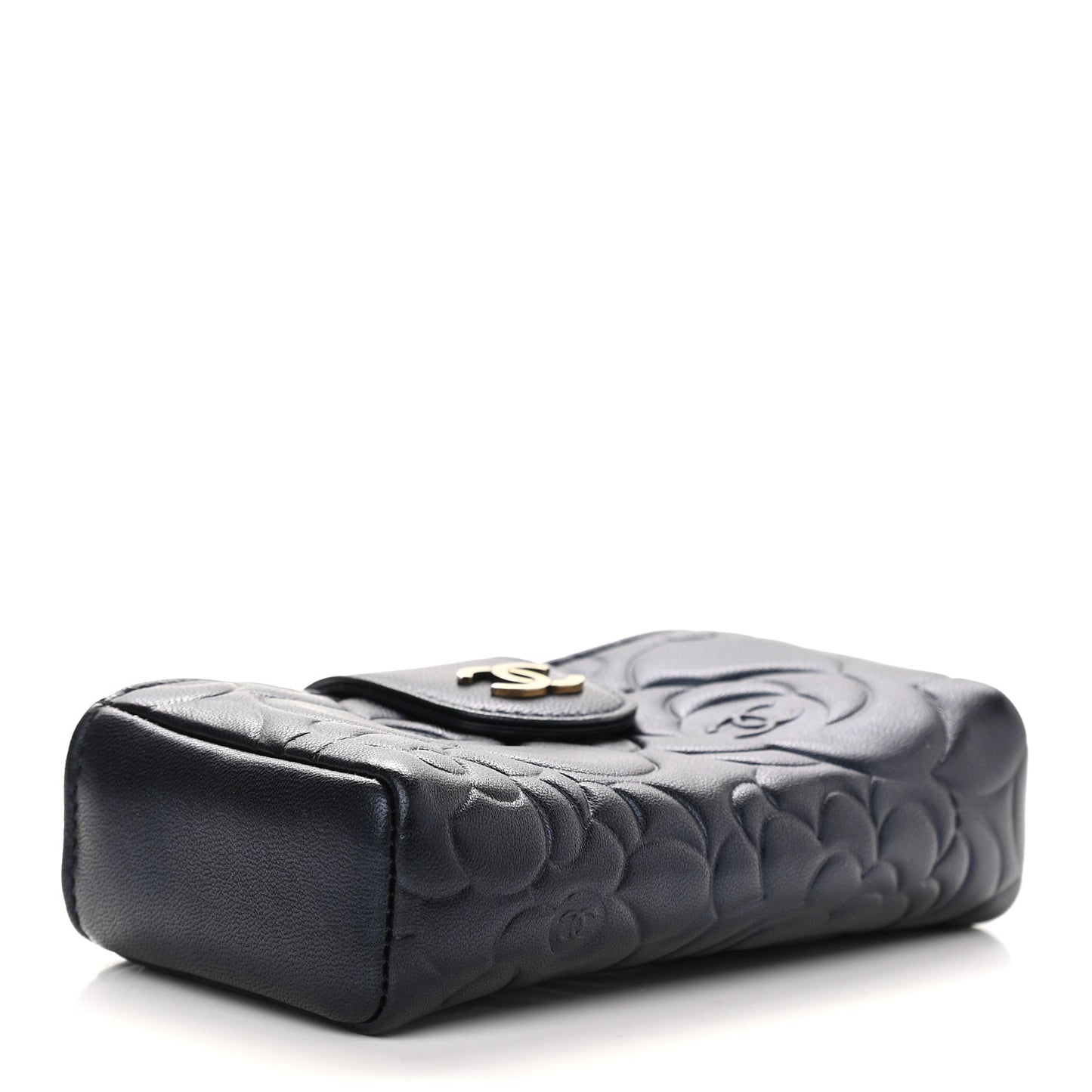 Lambskin Camellia Embossed Mini Phone Holder Clutch Dark Blue