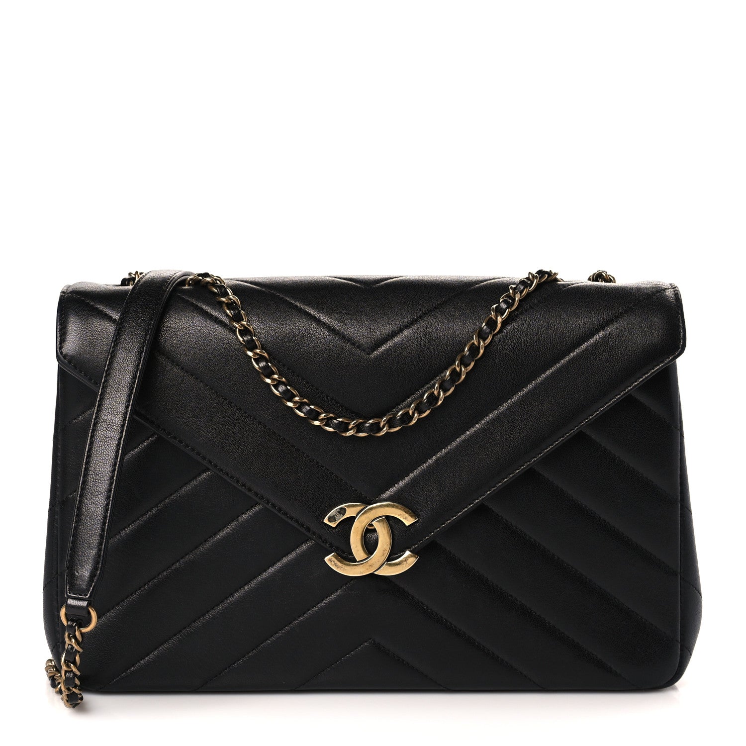 Chanel Lambskin Chevron Quilted Medium Envelope Flap Black 1 of 10