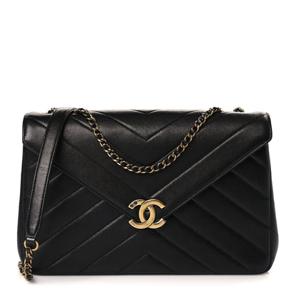 Chanel Lambskin Chevron Quilted Medium Envelope Flap Black 1 of 10