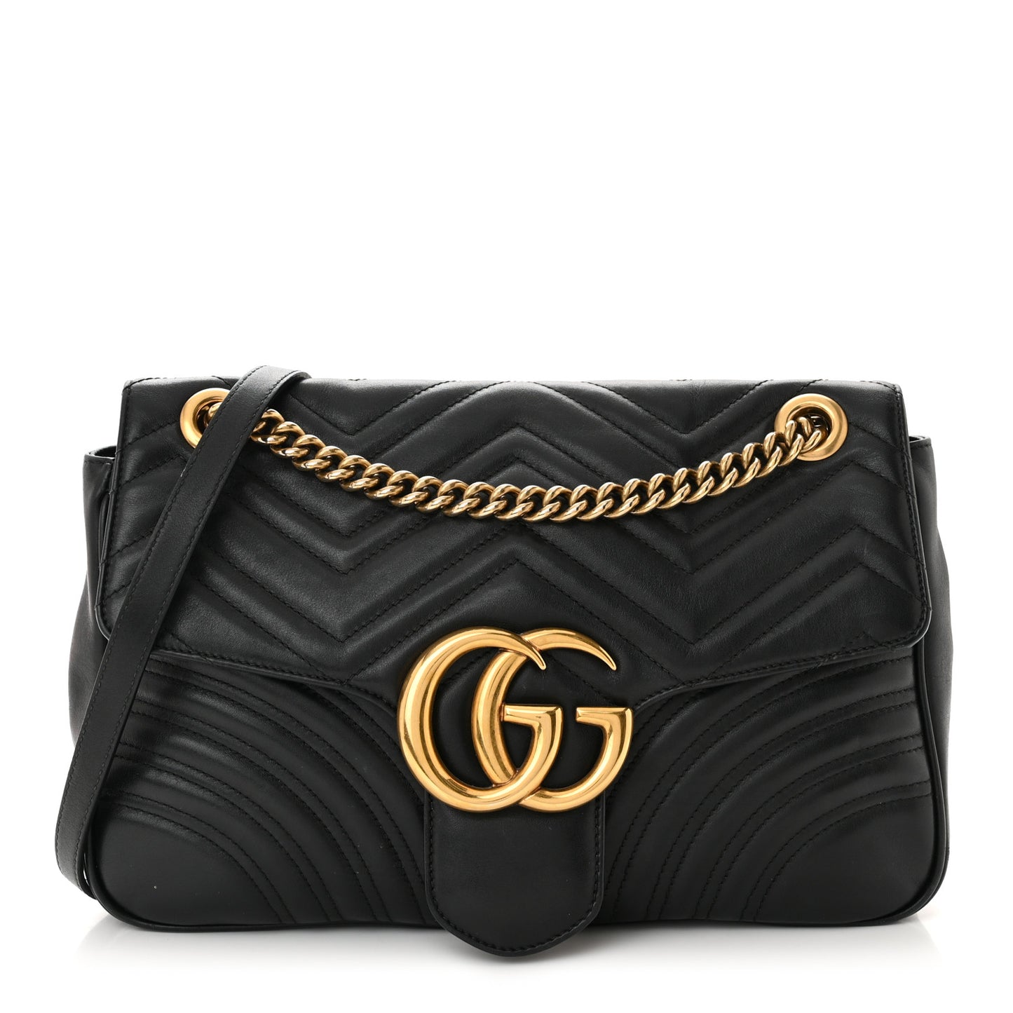 Calfskin Matelasse Medium GG Marmont Shoulder Bag Black