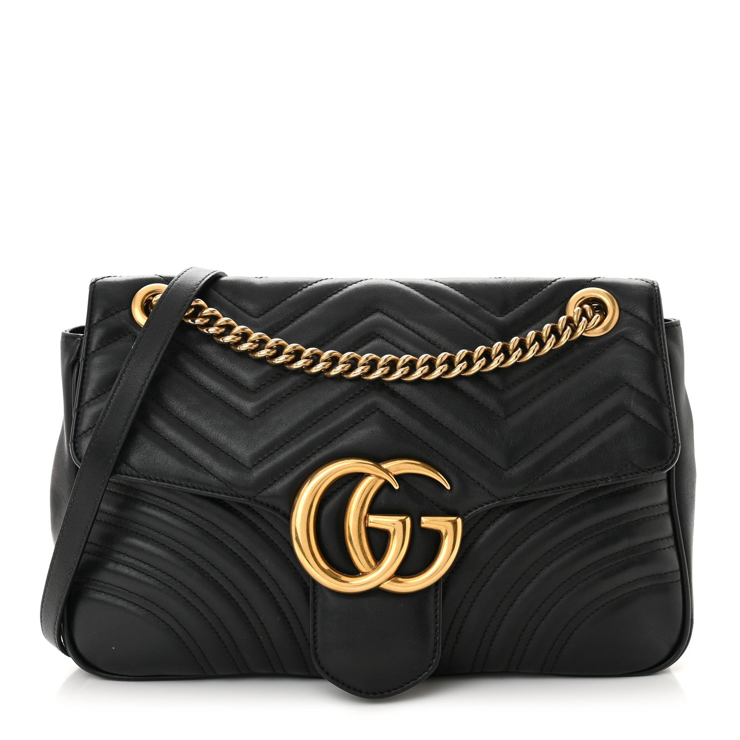 Gucci Calfskin Matelasse Medium GG Marmont Shoulder Bag Black 1 of 11