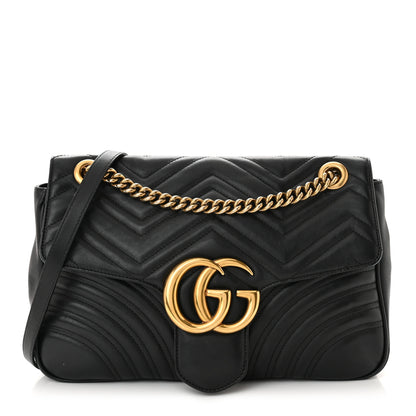 Gucci Calfskin Matelasse Medium GG Marmont Shoulder Bag Black 1 of 11