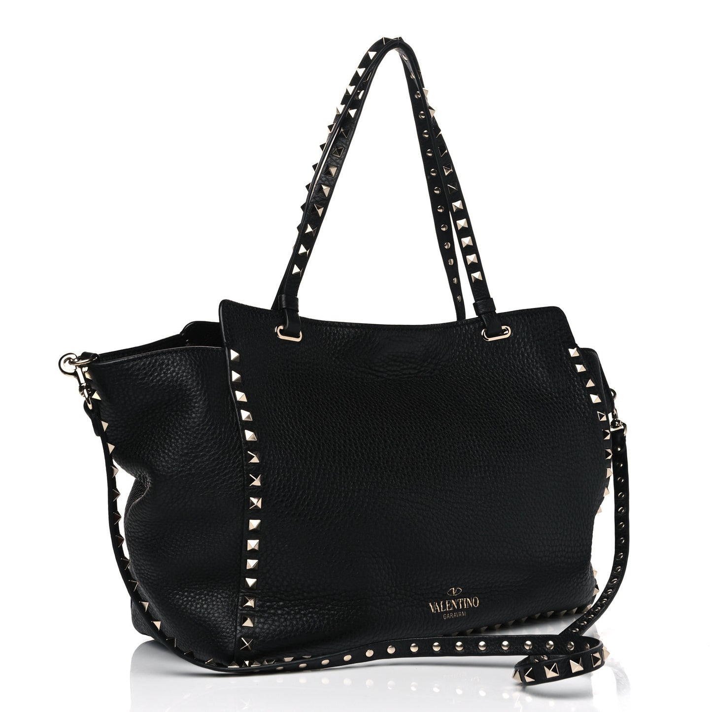 Pebbled Calfskin Medium Rockstud Tote Black