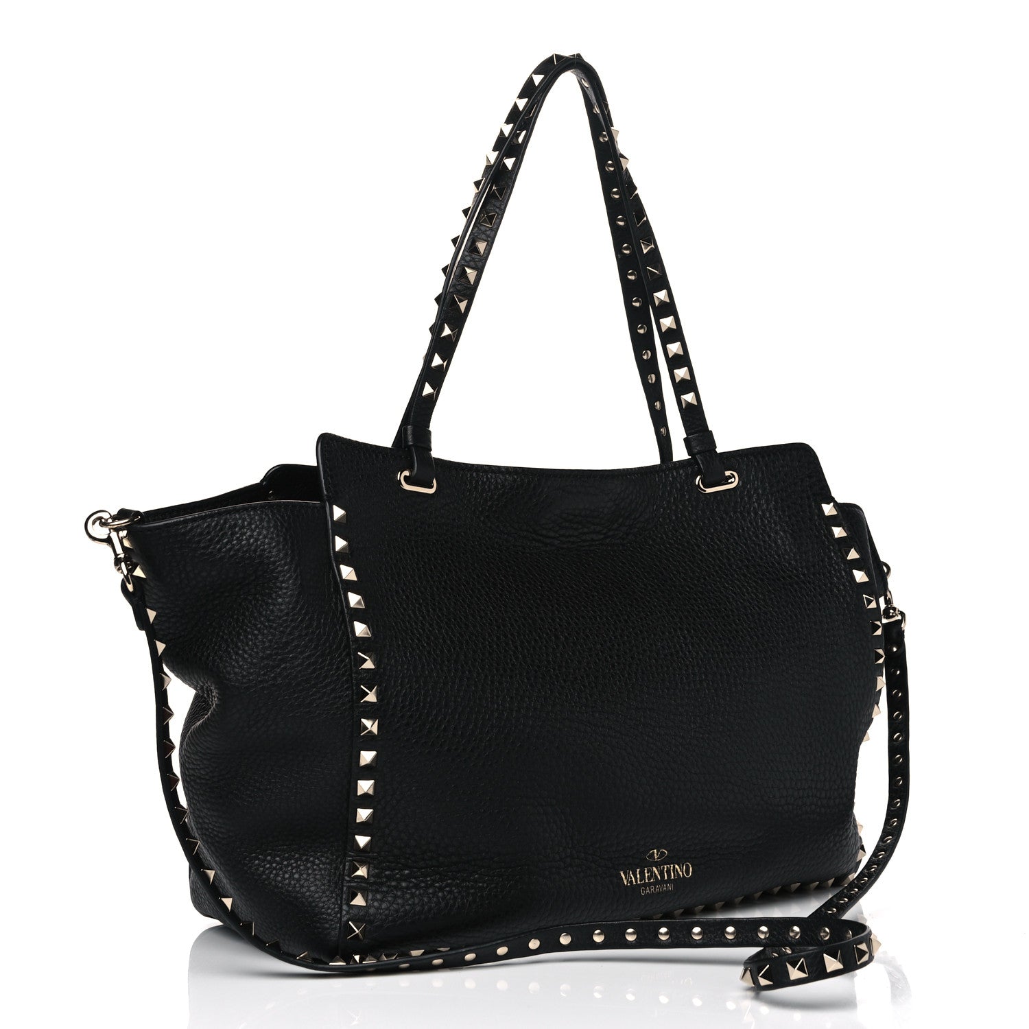 Valentino Garavani Pebbled Calfskin Medium Rockstud Tote Black 2 of 9