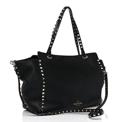 Valentino Garavani Pebbled Calfskin Medium Rockstud Tote Black 2 of 9