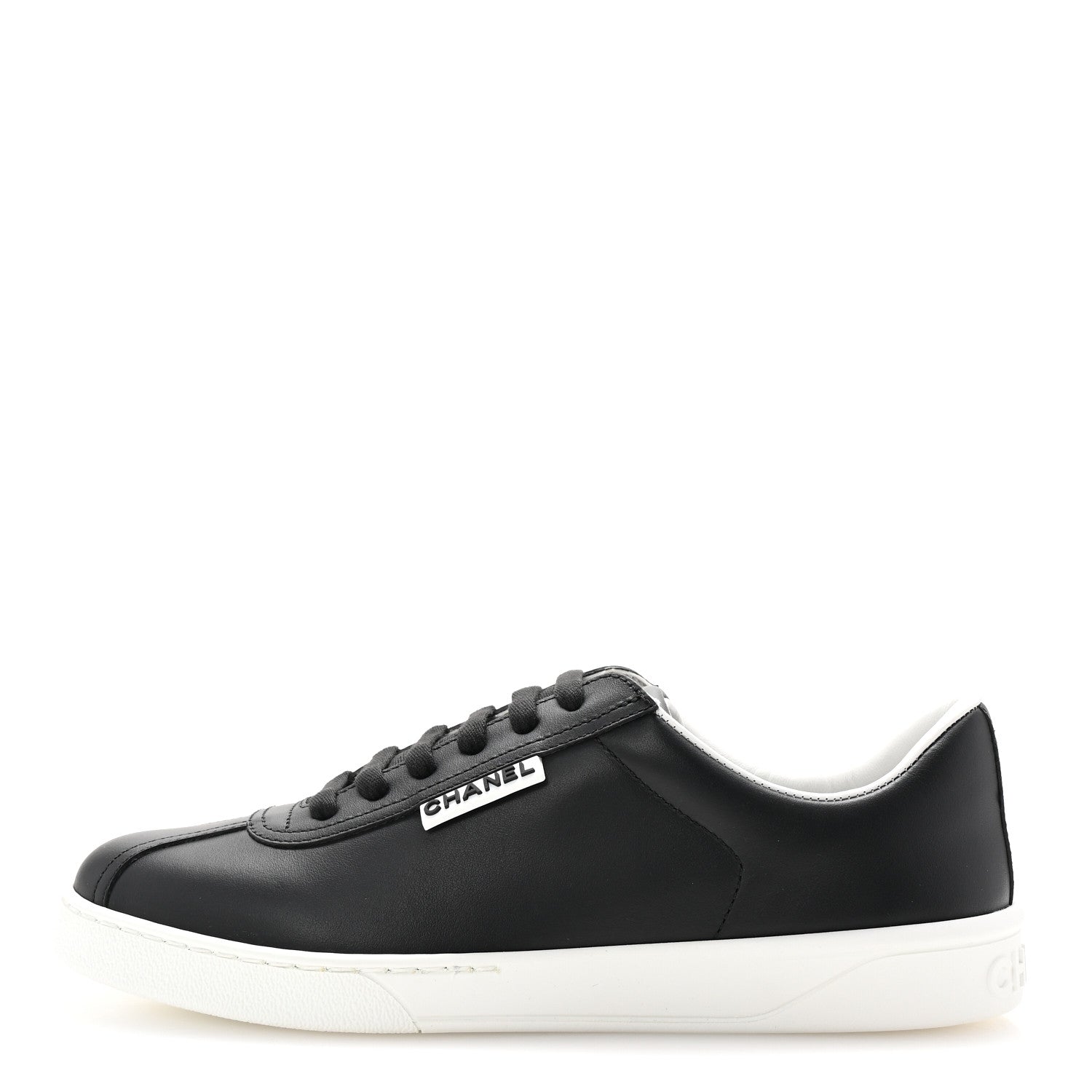 Chanel Calfskin CC Uniform Womens Sneakers 37.5 Black 1 of 9