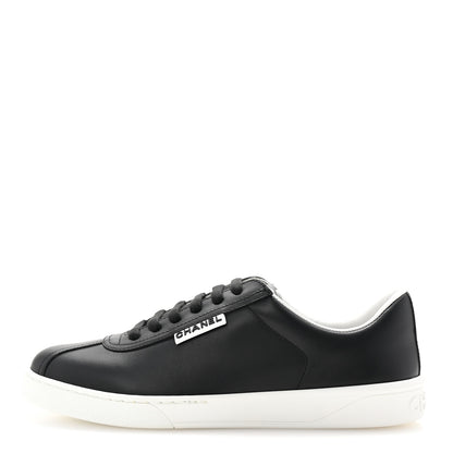 Chanel Calfskin CC Uniform Womens Sneakers 37.5 Black 1 of 9